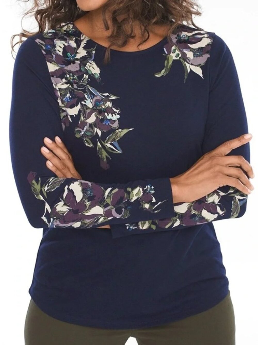 Chico's Birds of Paradise Top, Size L (Chico's 2), Midnight (navy) - NWT!!